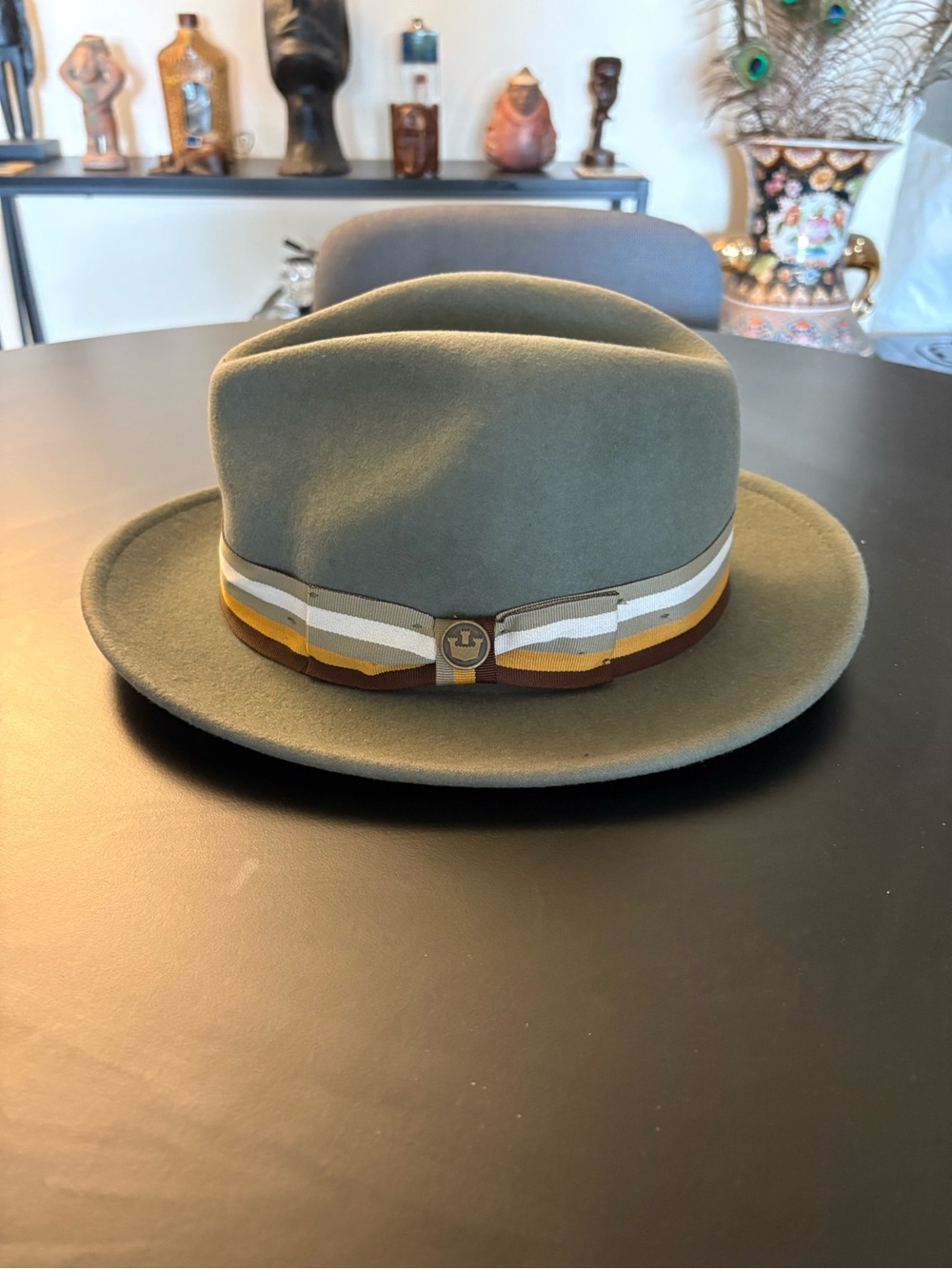 Goorin Bros Olive Green Wool Fedora with Striped Band